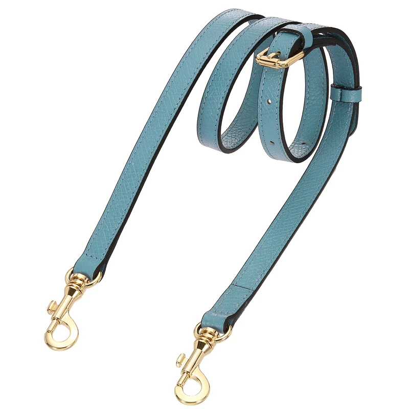 Leather Bag Strap, 37.4"-45.3" Crossbody Straps (Sky Blue, Gold Buckle)