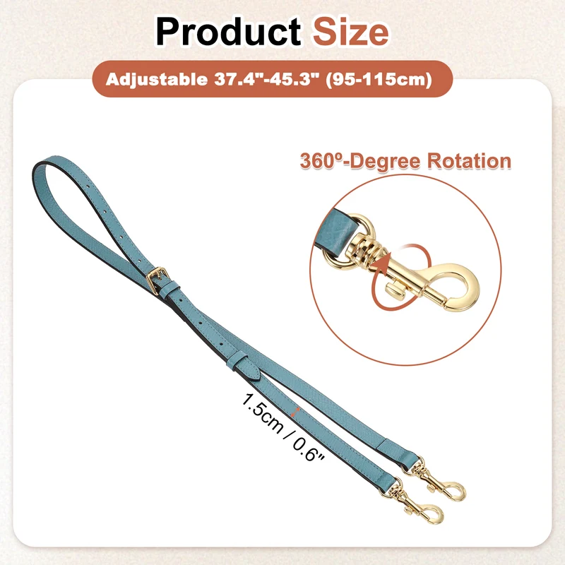 Leather Bag Strap, 37.4"-45.3" Crossbody Straps (Sky Blue, Gold Buckle)
