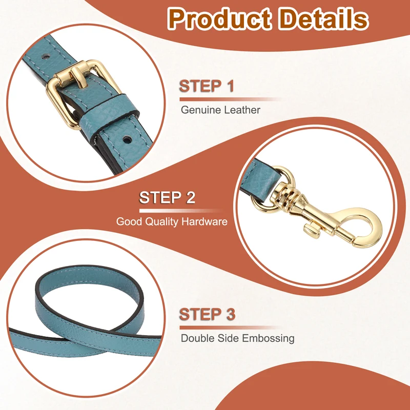 Leather Bag Strap, 37.4"-45.3" Crossbody Straps (Sky Blue, Gold Buckle)
