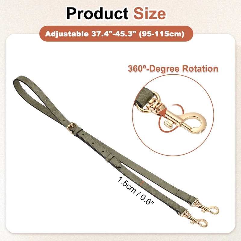 Leather Bag Strap, 37.4"-45.3" Crossbody Straps (Apricot, Gold Buckle)