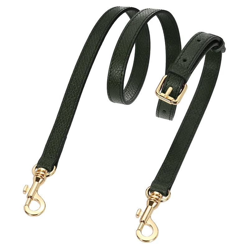 Leather Bag Strap, 37.4"-45.3" Crossbody Straps (Dark Green, Gold Buckle)
