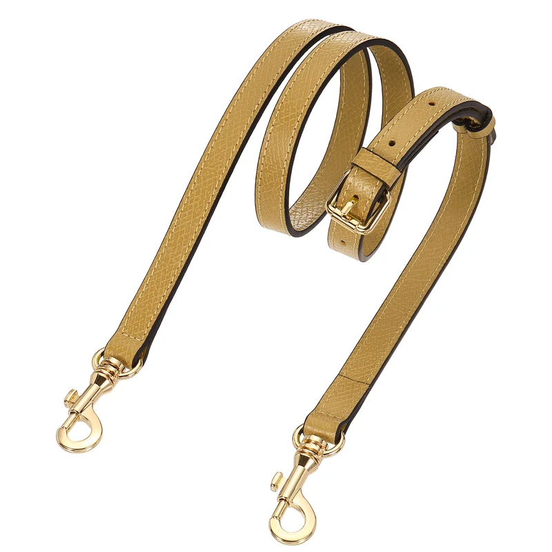 Leather Bag Strap, 37.4"-45.3" Crossbody Straps (Yellow, Gold Buckle)