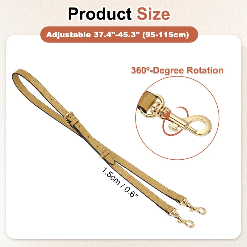 Leather Bag Strap, 37.4"-45.3" Crossbody Straps (Yellow, Gold Buckle)