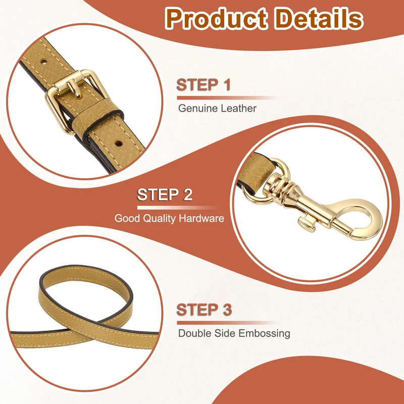 Leather Bag Strap, 37.4"-45.3" Crossbody Straps (Yellow, Gold Buckle)