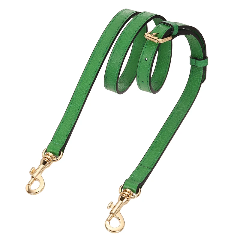 Leather Bag Strap, 37.4"-45.3" Crossbody Straps (Green, Gold Buckle)