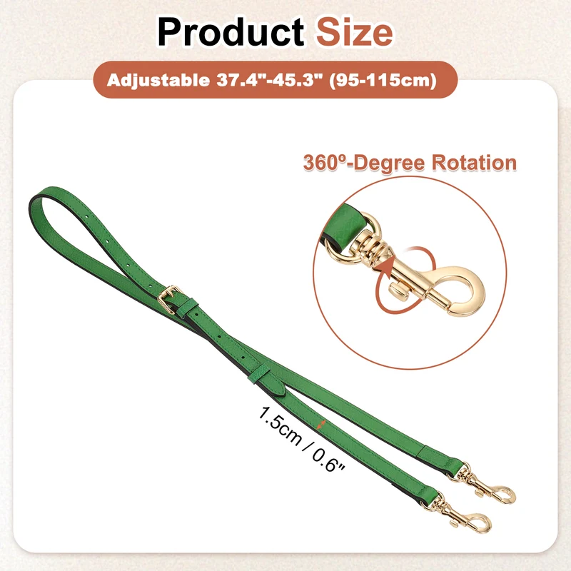 Leather Bag Strap, 37.4"-45.3" Crossbody Straps (Green, Gold Buckle)