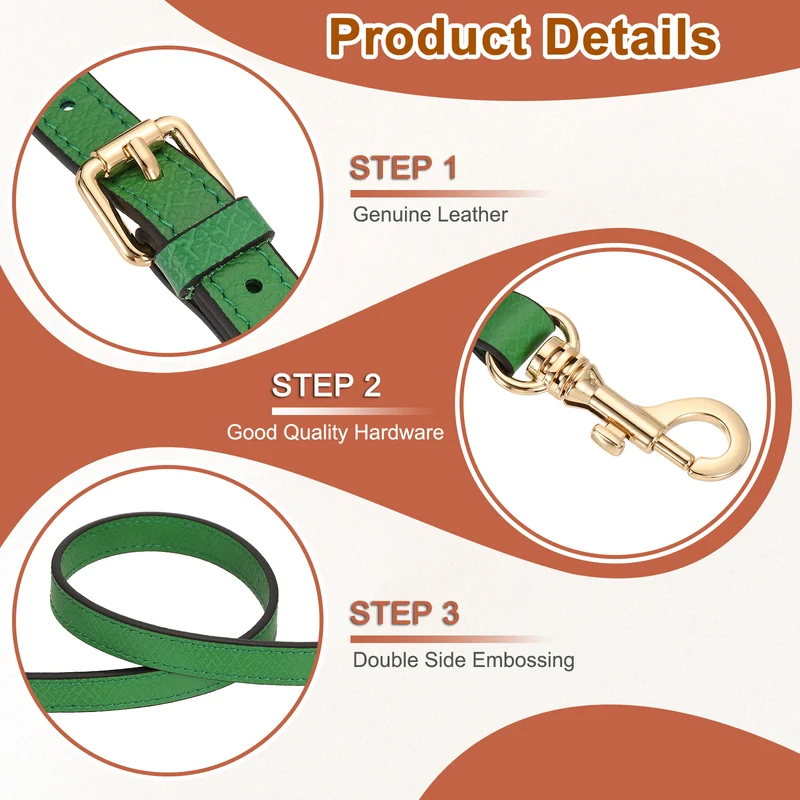 Leather Bag Strap, 37.4"-45.3" Crossbody Straps (Green, Gold Buckle)