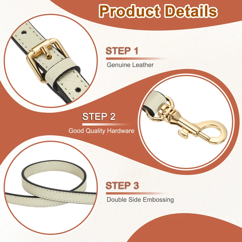 Leather Bag Strap, 37.4"-45.3" Crossbody Straps (Grey, Gold Buckle)
