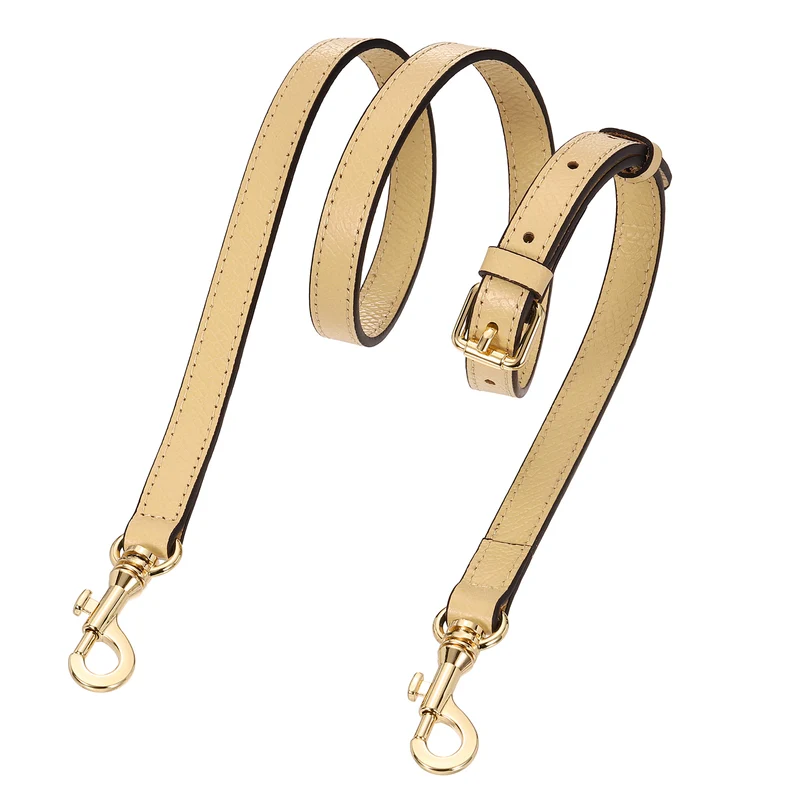 Leather Bag Strap, 37.4"-45.3" Crossbody Straps (Khaki, Gold Buckle)