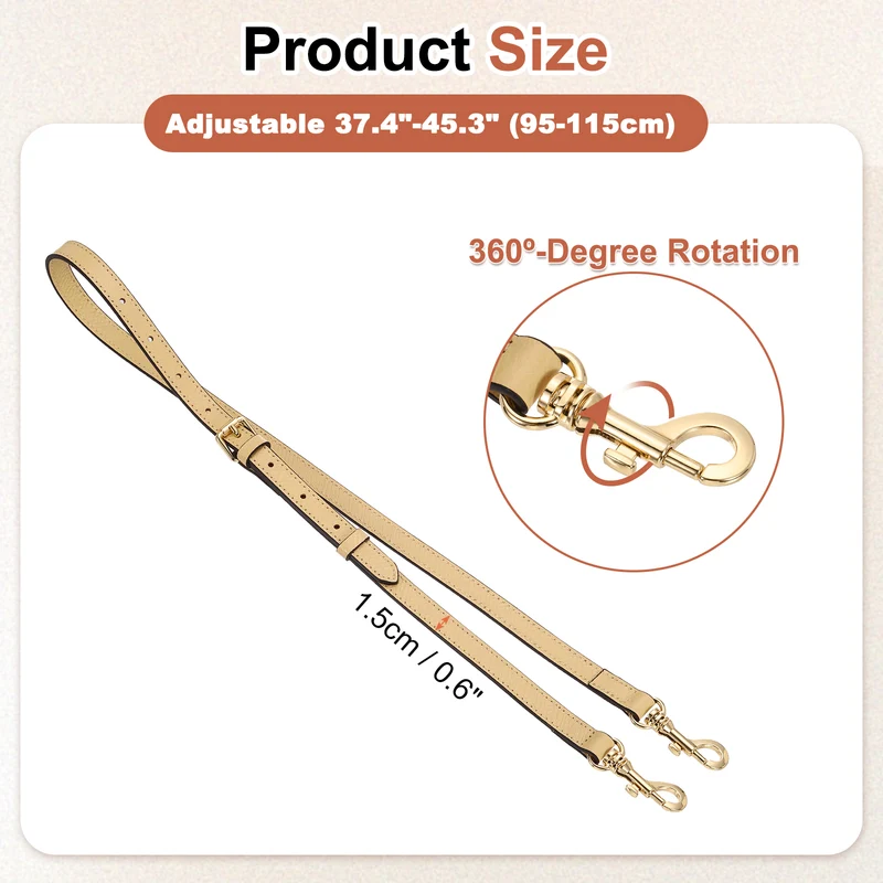 Leather Bag Strap, 37.4"-45.3" Crossbody Straps (Khaki, Gold Buckle)