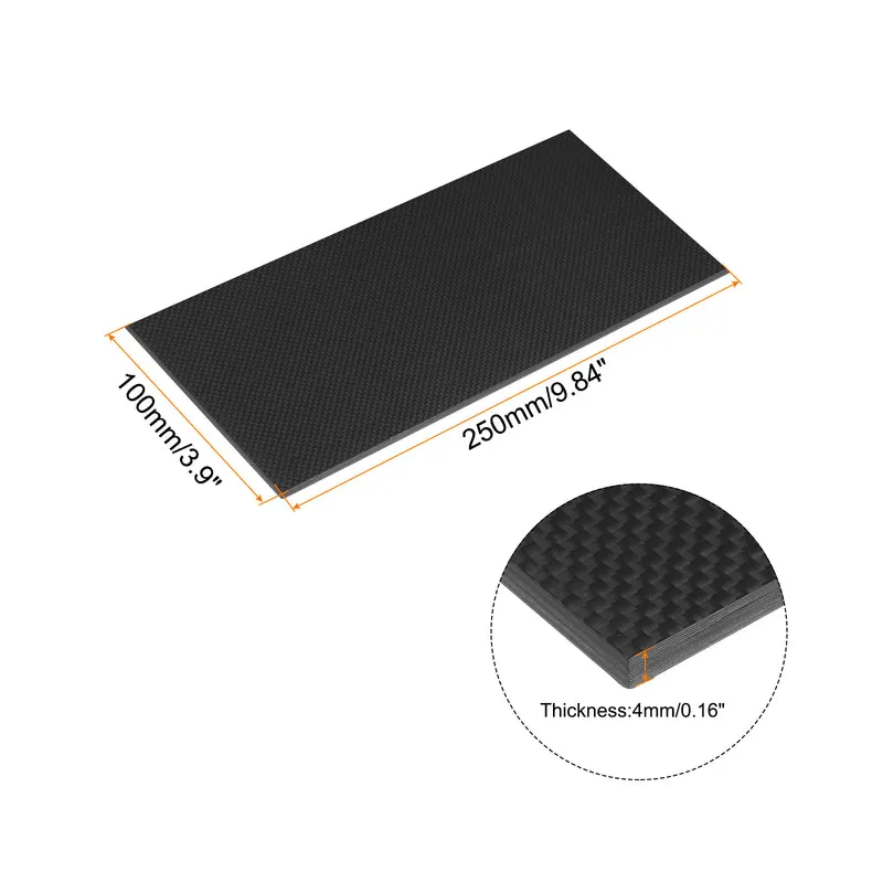 2 Pcs Carbon Fiber Sheet 250×100×4mm Glossy Surface Plain Weave Panel Sheet
