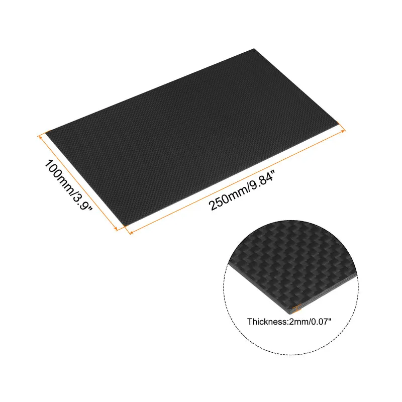 2 Pcs Carbon Fiber Sheet 250×100×2mm Glossy Surface Plain Weave Panel Sheet
