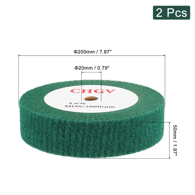 2pcs 200x50mm 240 Grit Non-Woven Wire Drawing Abrasive Polishing Wheel Green