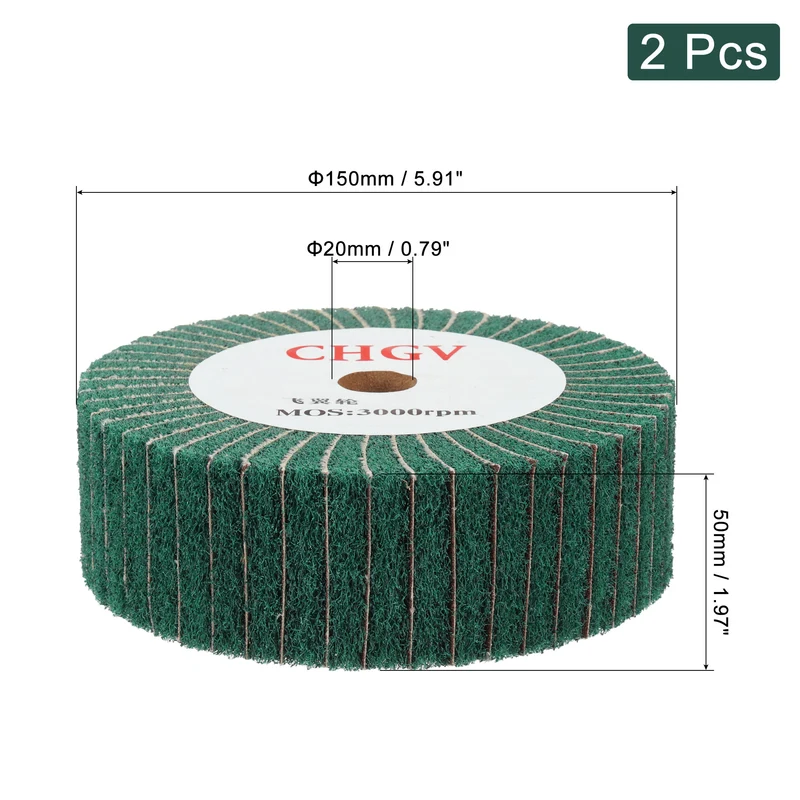 2pcs 150mmx50mm 180 Grit Abrasive Cloth Nylon Wire Drawing Polishing Wheel Green