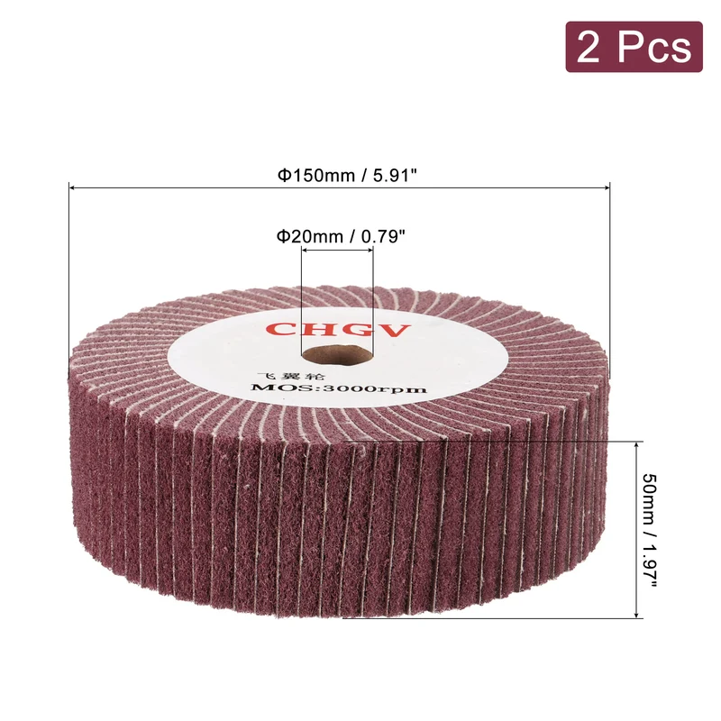 2pcs 150mmx50mm 320 Grit Abrasive Cloth Nylon Wire Drawing Polishing Wheel Red