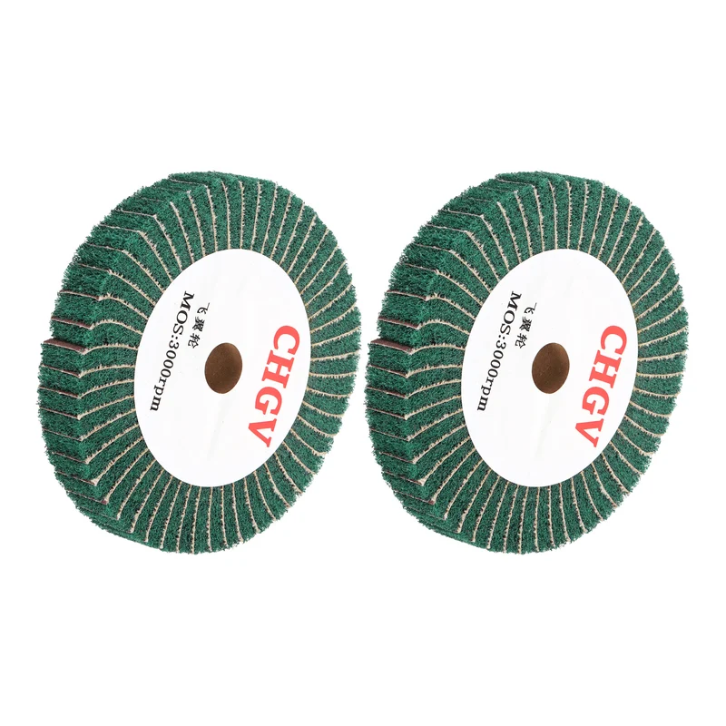 2pcs 150mmx25mm 180 Grit Abrasive Cloth Nylon Wire Drawing Polishing Wheel Green