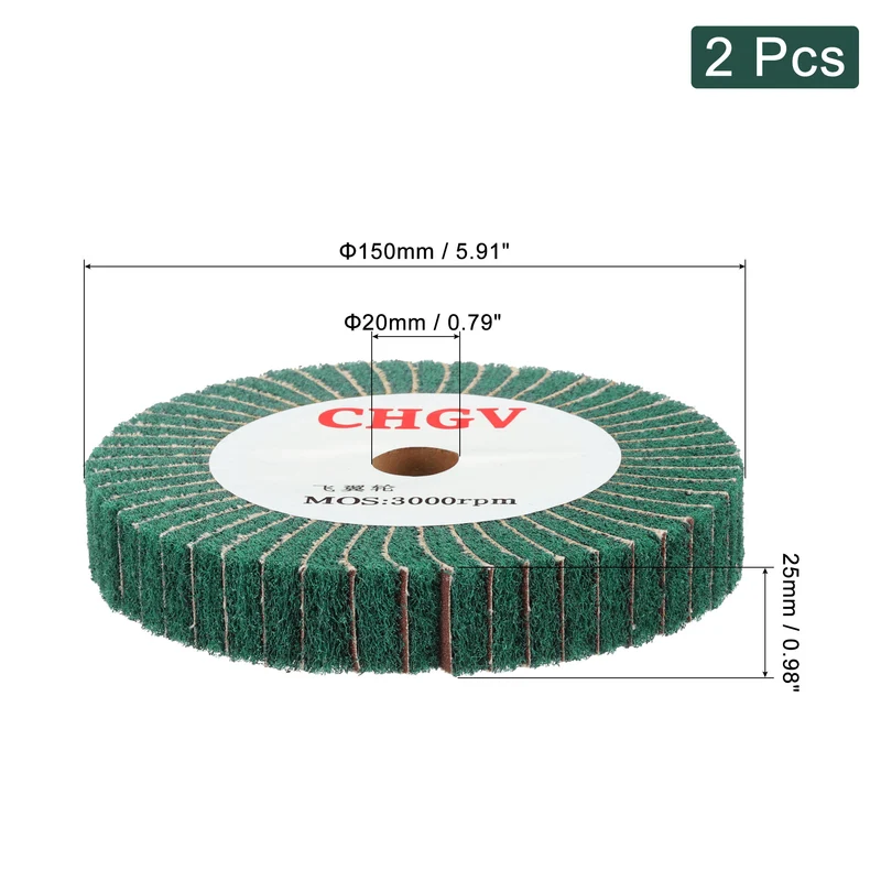 2pcs 150mmx25mm 180 Grit Abrasive Cloth Nylon Wire Drawing Polishing Wheel Green