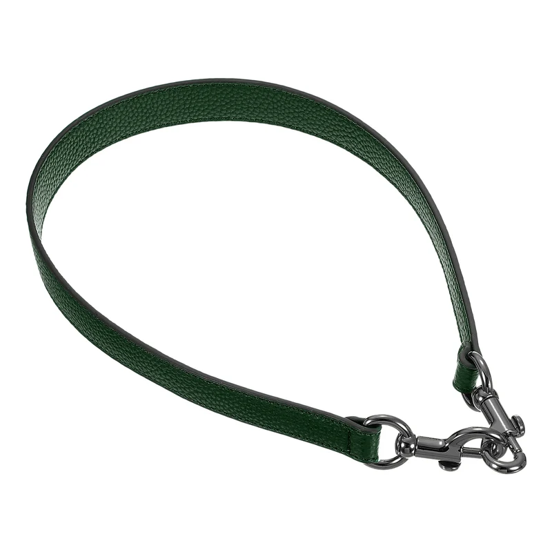 25.59 Inch PU Leather Short Bag Strap with Clasp, Dark Green, Grey Buckle