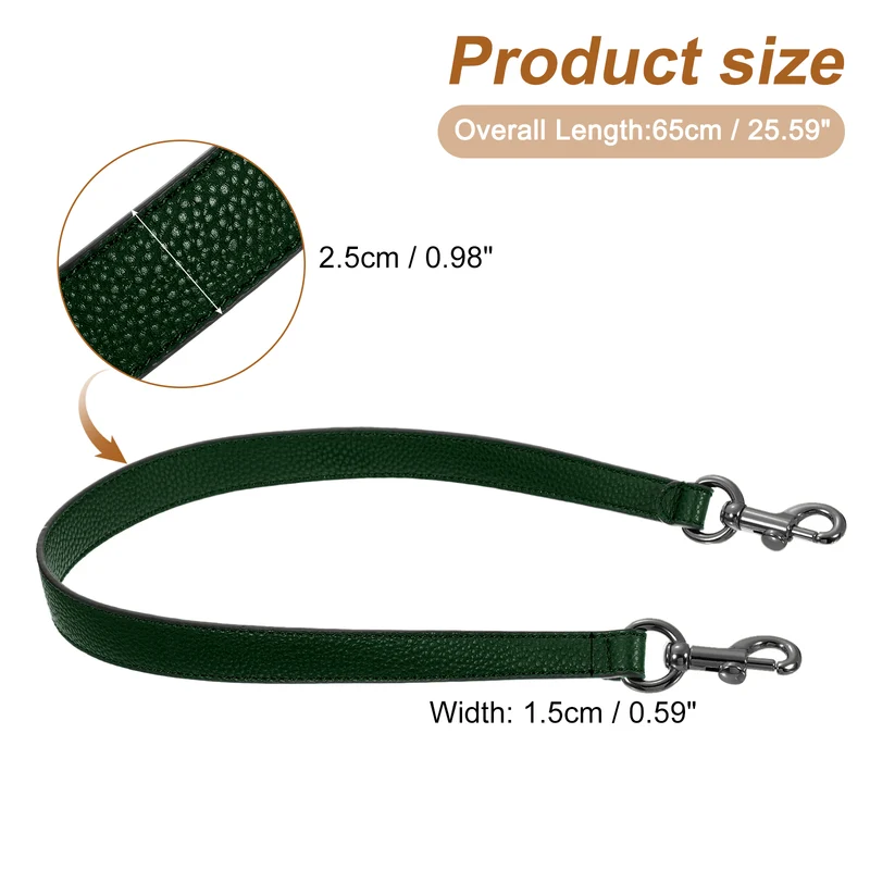 25.59 Inch PU Leather Short Bag Strap with Clasp, Dark Green, Grey Buckle