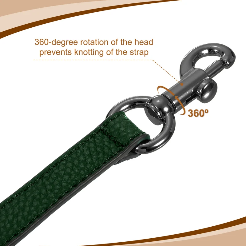 25.59 Inch PU Leather Short Bag Strap with Clasp, Dark Green, Grey Buckle
