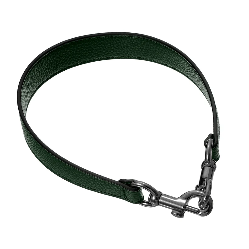 19.29 Inch PU Leather Short Bag Strap with Clasp, Dark Green, Grey Buckle