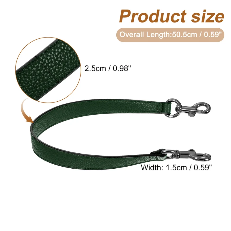 19.29 Inch PU Leather Short Bag Strap with Clasp, Dark Green, Grey Buckle