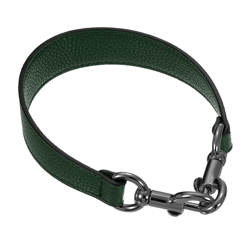 14.17 Inch PU Leather Short Bag Strap with Clasp, Dark Green, Grey Buckle