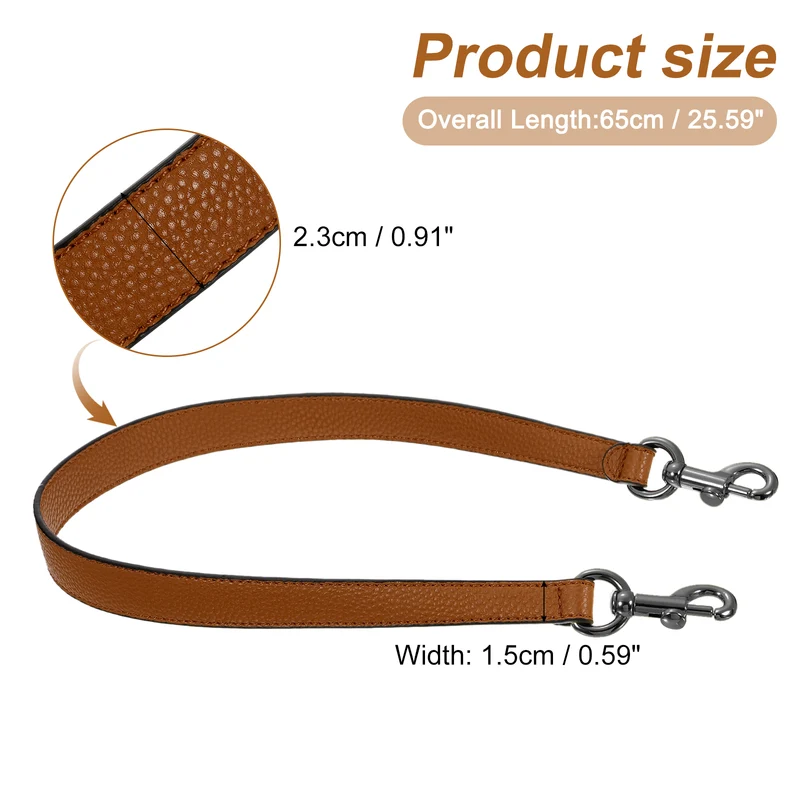 25.59 Inch PU Leather Short Bag Strap with Clasp, Brown, Grey Buckle