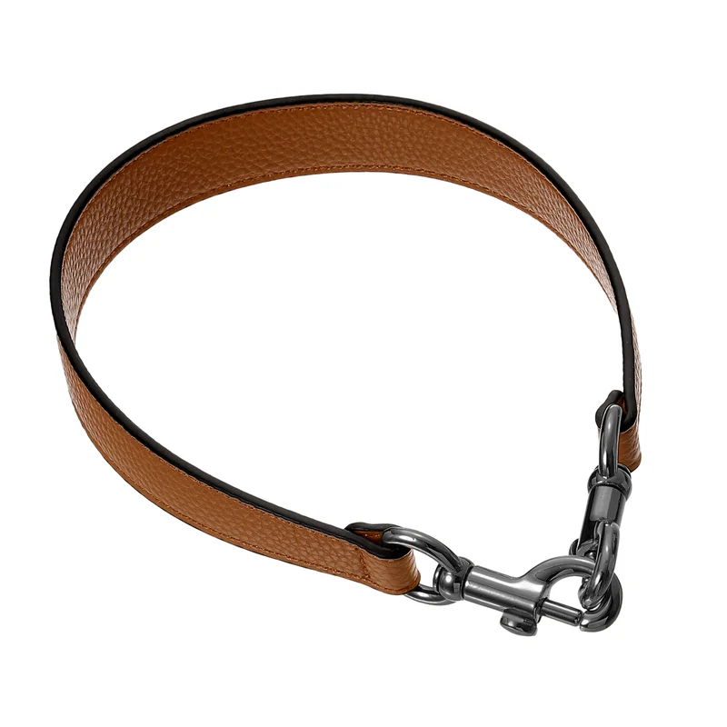 19.29 Inch PU Leather Short Bag Strap with Clasp, Brown, Grey Buckle