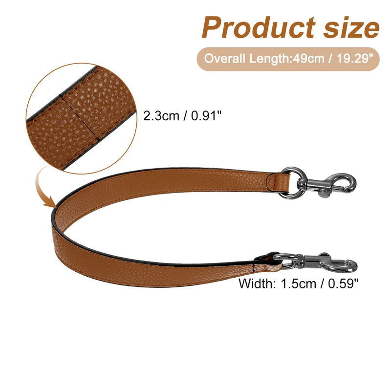 19.29 Inch PU Leather Short Bag Strap with Clasp, Brown, Grey Buckle