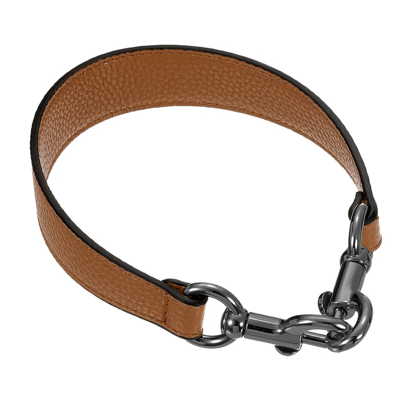 14.17 Inch PU Leather Short Bag Strap with Clasp, Brown, Grey Buckle