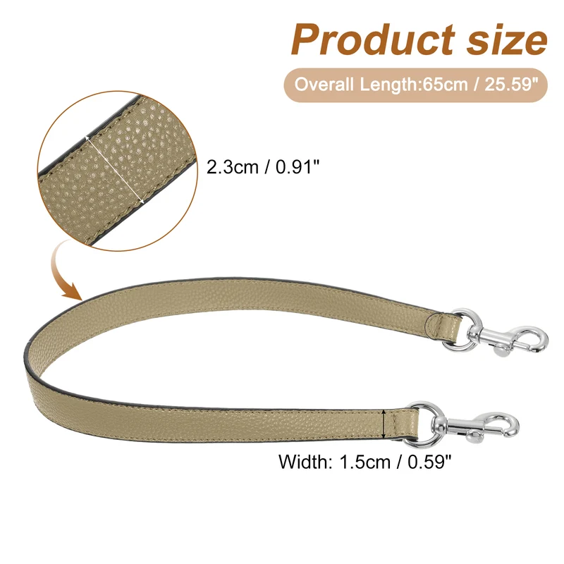 25.59 Inch PU Leather Short Bag Strap with Clasp, Khaki, Silver Buckle