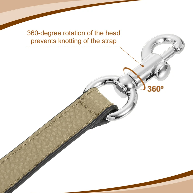 25.59 Inch PU Leather Short Bag Strap with Clasp, Khaki, Silver Buckle