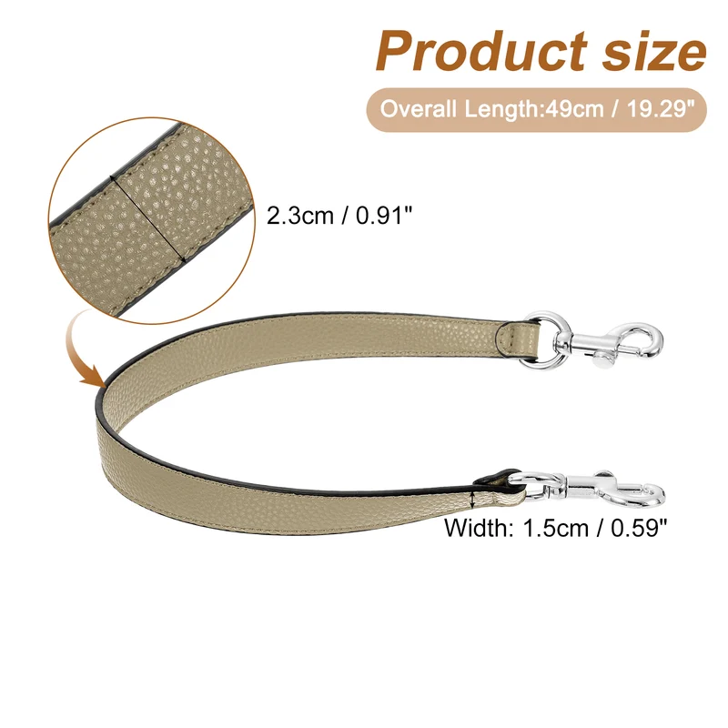19.29 Inch PU Leather Short Bag Strap with Clasp, Khaki, Silver Buckle