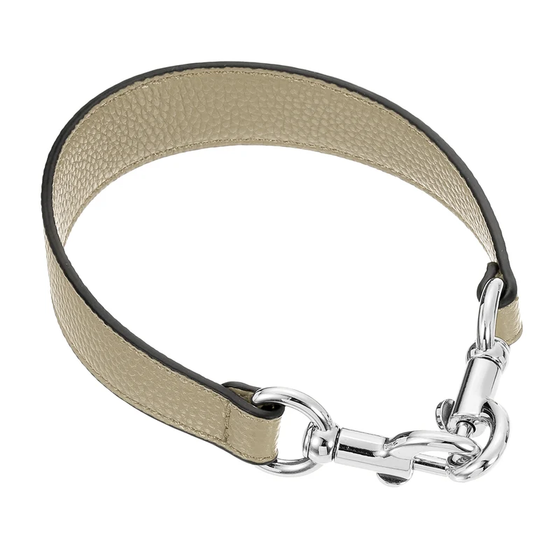 14.17 Inch PU Leather Short Bag Strap with Clasp, Khaki, Silver Buckle