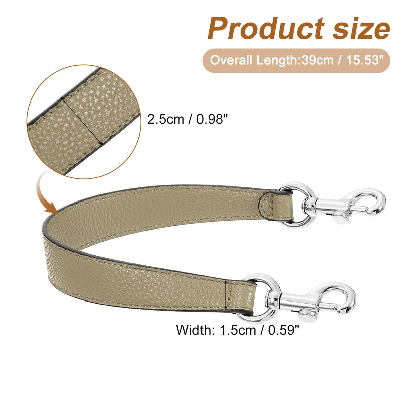14.17 Inch PU Leather Short Bag Strap with Clasp, Khaki, Silver Buckle