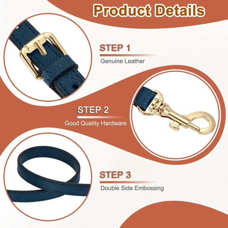 Leather Bag Strap, 37.4"-45.3" Crossbody Straps (Dark Blue, Gold Buckle)