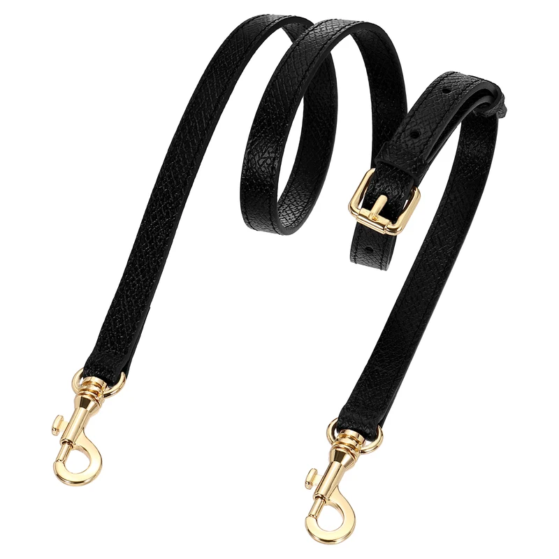 Leather Bag Strap, 37.4"-45.3" Crossbody Straps (Black, Gold Buckle)