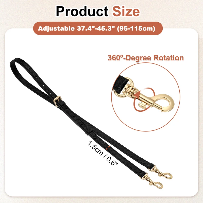 Leather Bag Strap, 37.4"-45.3" Crossbody Straps (Black, Gold Buckle)