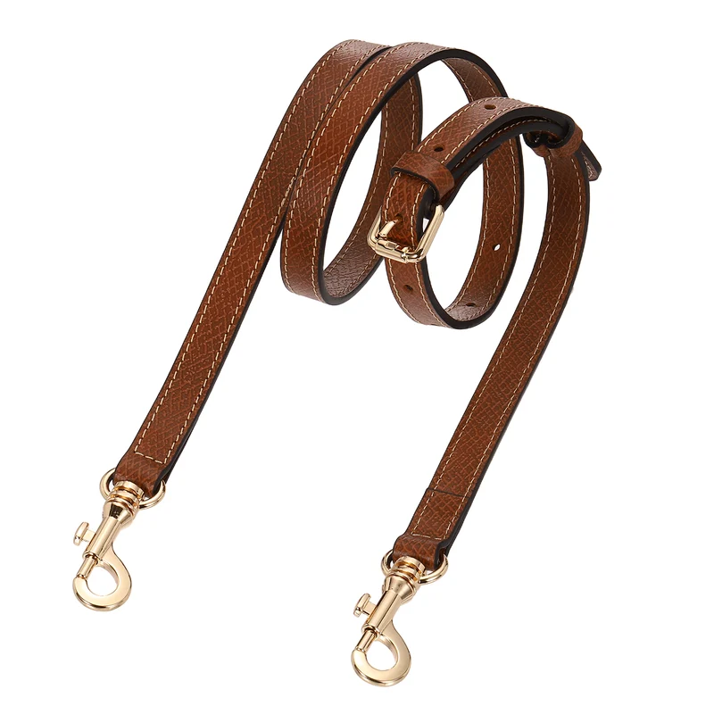 Leather Bag Strap, 37.4"-45.3" Crossbody Straps (Brown, Gold Buckle)