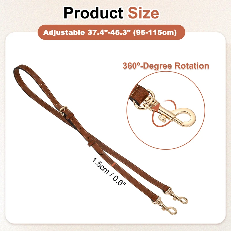 Leather Bag Strap, 37.4"-45.3" Crossbody Straps (Brown, Gold Buckle)