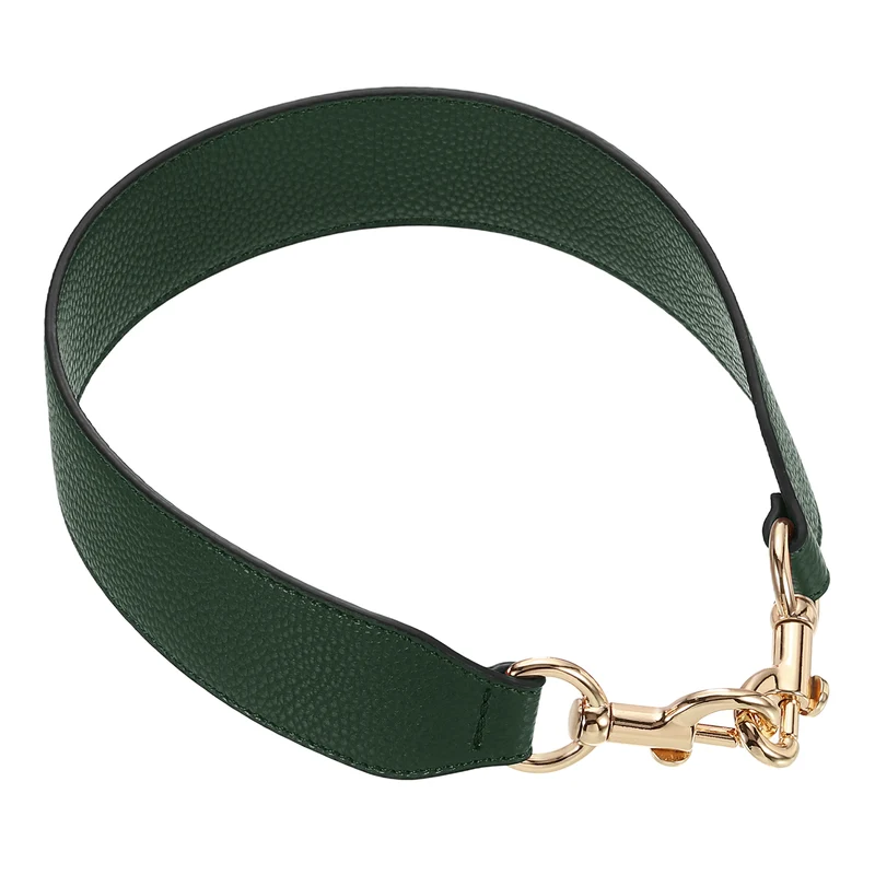 22.83" PU Leather Short Bag Strap with Clasp, Dark Green, Gold Buckle