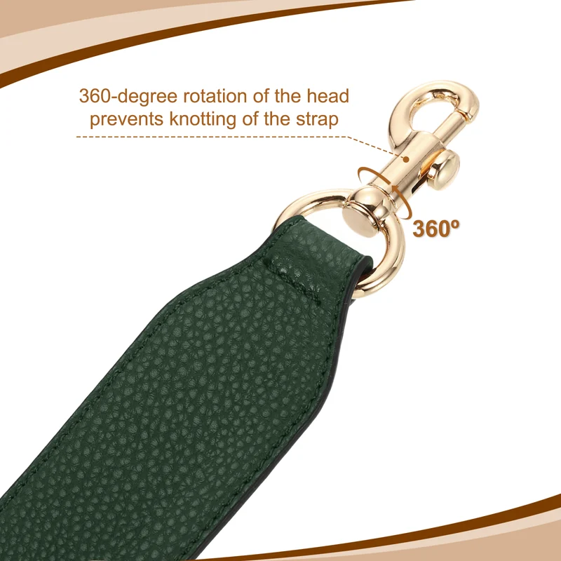 22.83" PU Leather Short Bag Strap with Clasp, Dark Green, Gold Buckle