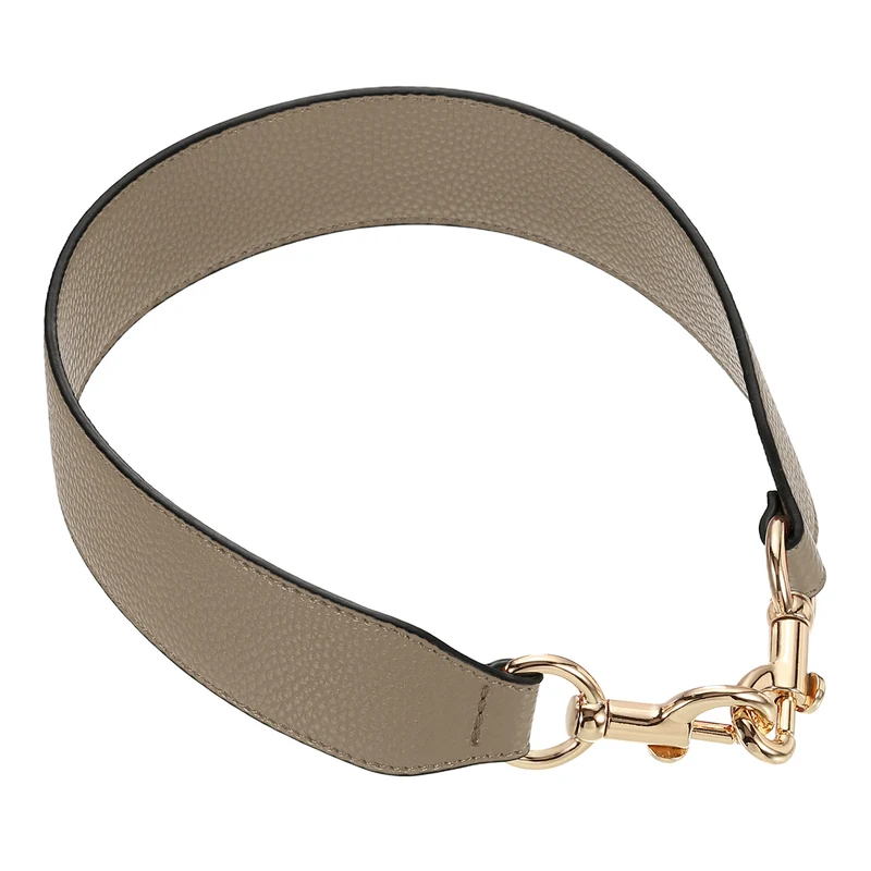 22.83" PU Leather Short Bag Strap with Clasp, Dark Khaki, Gold Buckle