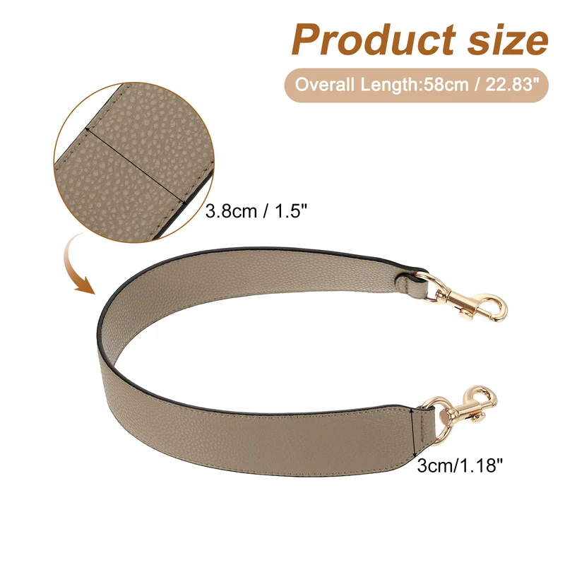 22.83" PU Leather Short Bag Strap with Clasp, Dark Khaki, Gold Buckle