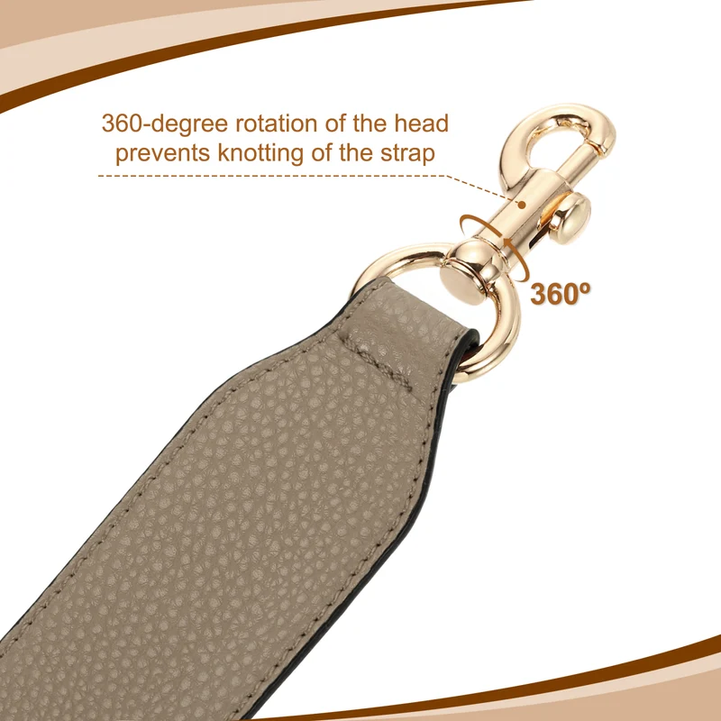 22.83" PU Leather Short Bag Strap with Clasp, Dark Khaki, Gold Buckle