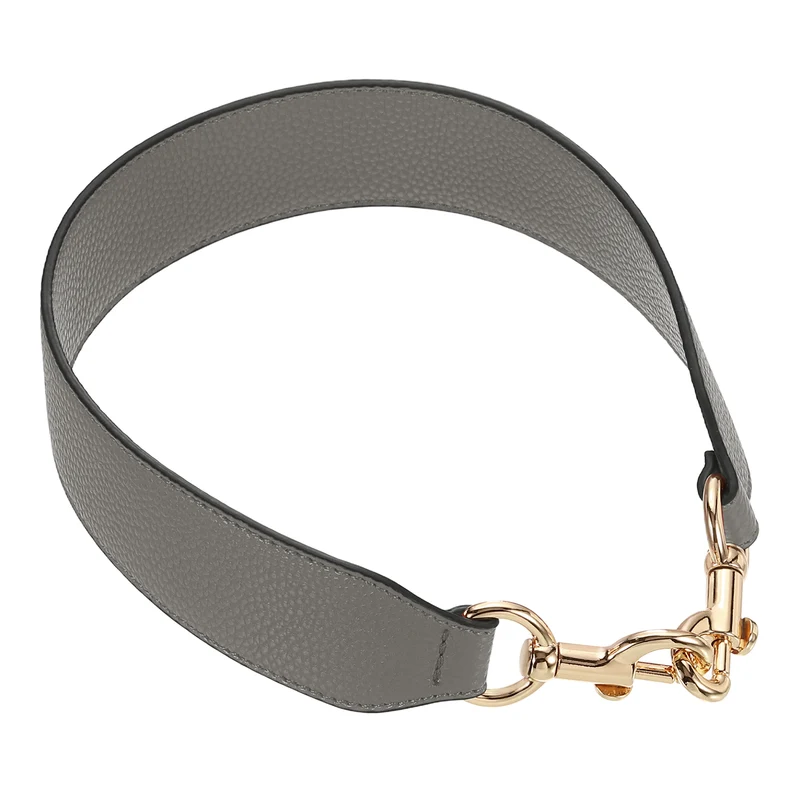 22.83" PU Leather Short Bag Strap with Clasp, Grey, Gold Buckle