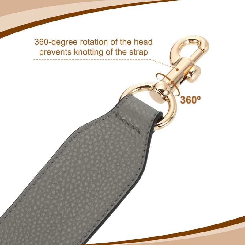 22.83" PU Leather Short Bag Strap with Clasp, Grey, Gold Buckle