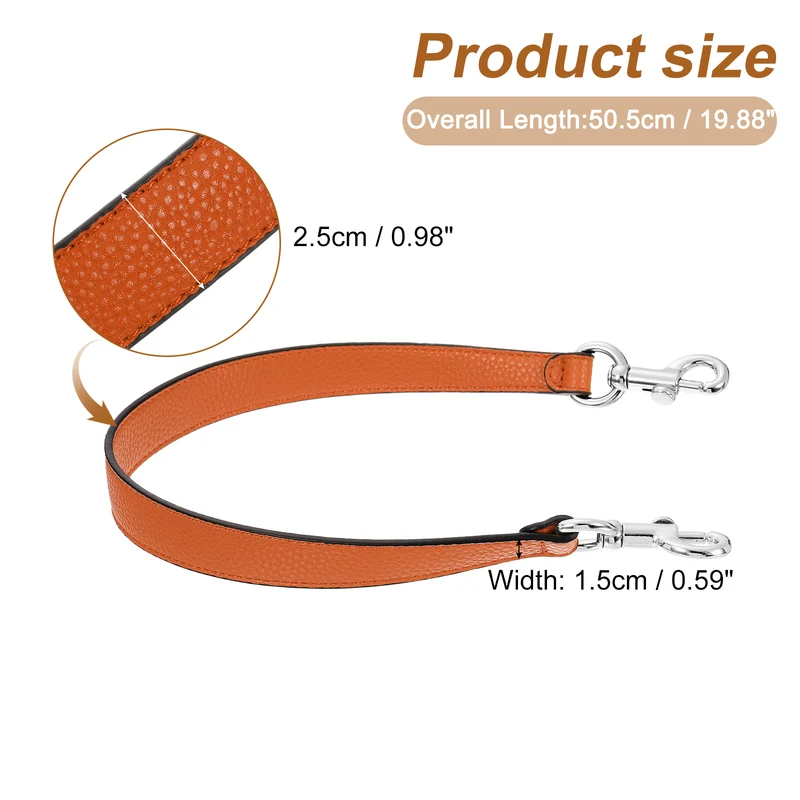 19.29 Inch PU Leather Short Bag Strap with Clasp, Orange, Silver Buckle