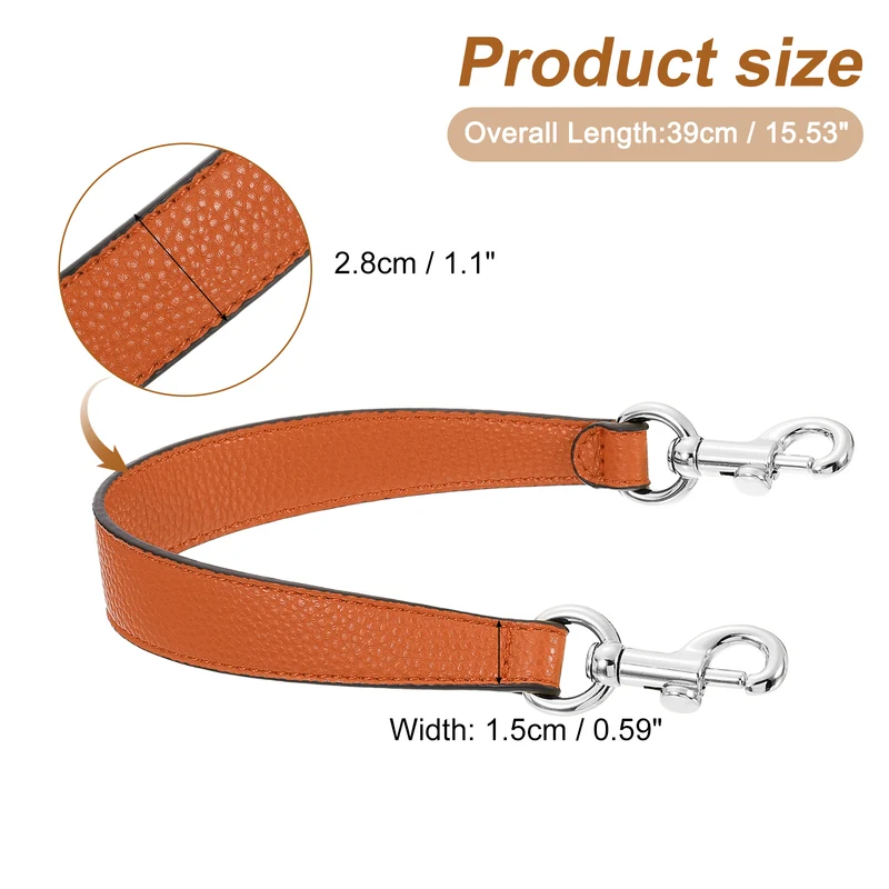 14.17 Inch PU Leather Short Bag Strap with Clasp, Orange, Silver Buckle